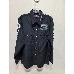 Texas Country Gomez Western Wear Black Pearl Snap Shirt Mens Large Logo Graphic